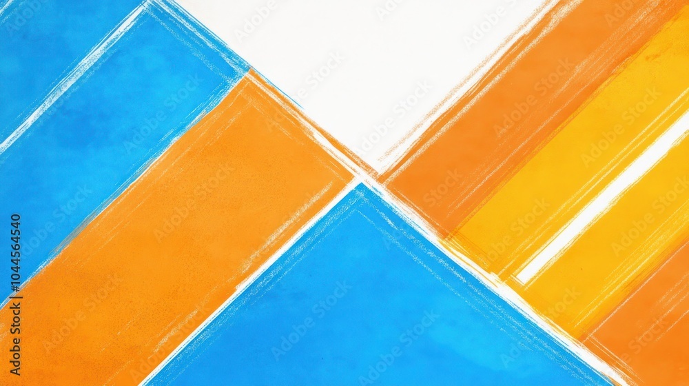 Fototapeta premium Abstract composition featuring intersecting orange and blue shapes on a white background.