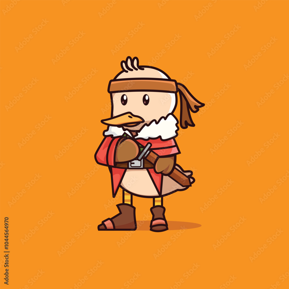 vector illustration of a knight duck holding a sword, orange background vector illustration of a knight duck holding a sword, orange background