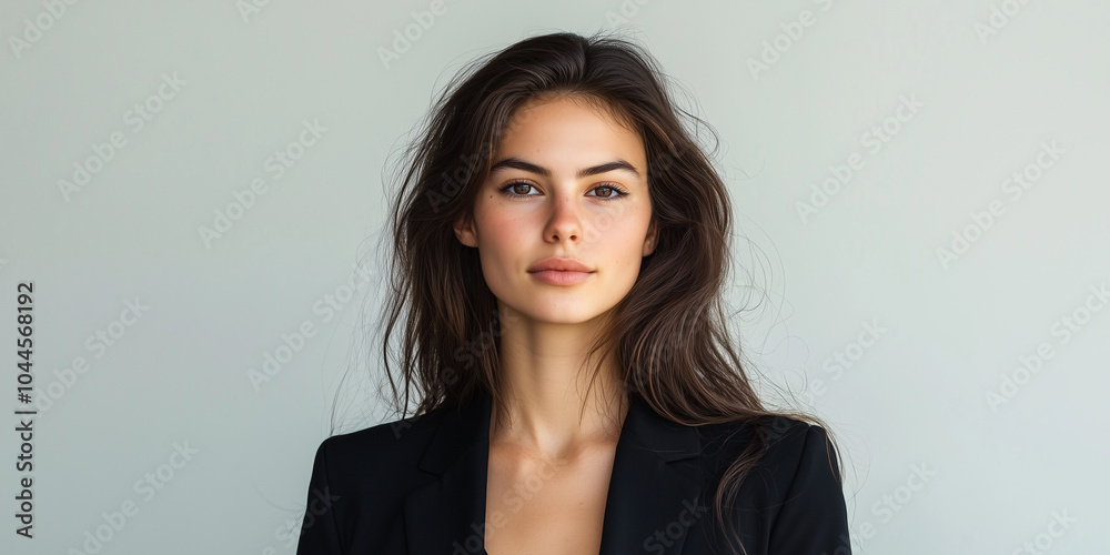 Fototapeta premium Confident Young Woman in Professional Attire with Natural Beauty and Long Hair