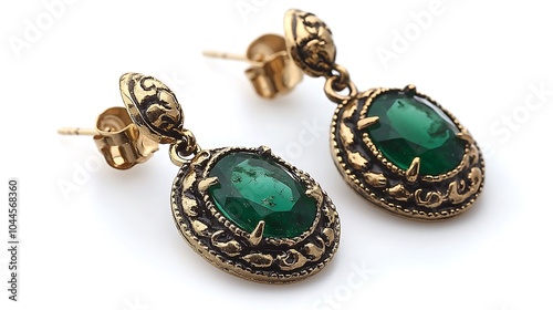 Gold Earrings with Green Gemstones Vintage Style Jewelry