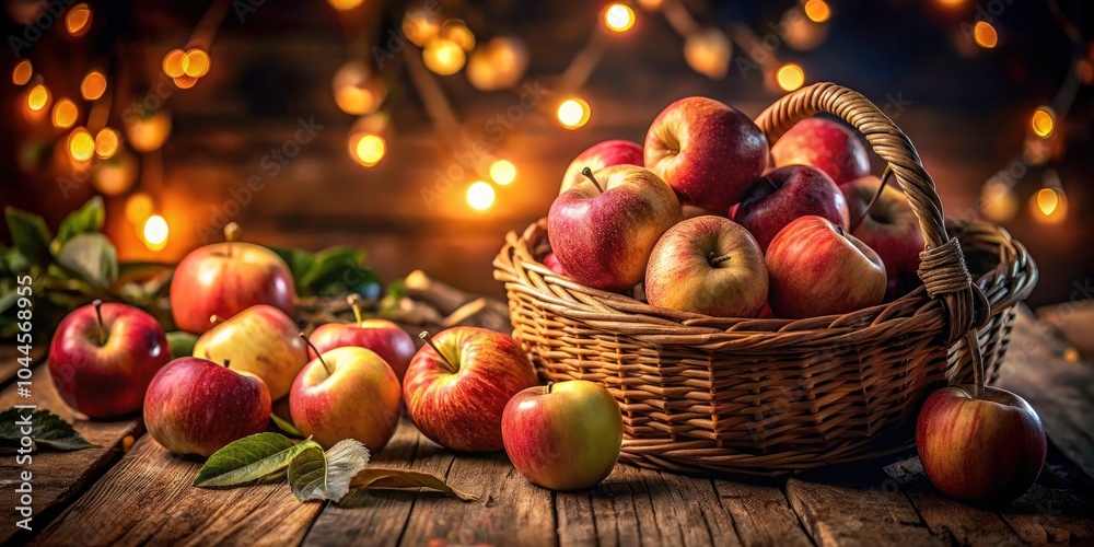 Low Light Photography of Fresh Apples in a Rustic Basket, Capturing Natural Textures and Rich Colors, Ideal for Food Photography, Autumn Themes, and Cozy Settings Low Light Photography of Fresh Apples in a Rustic Basket, Capturing Natural Textures and Rich Colors, Ideal for Food Photography, Autumn Themes, and Cozy Settings