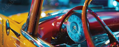 Classic car dashboard in retro futuristic style. photo