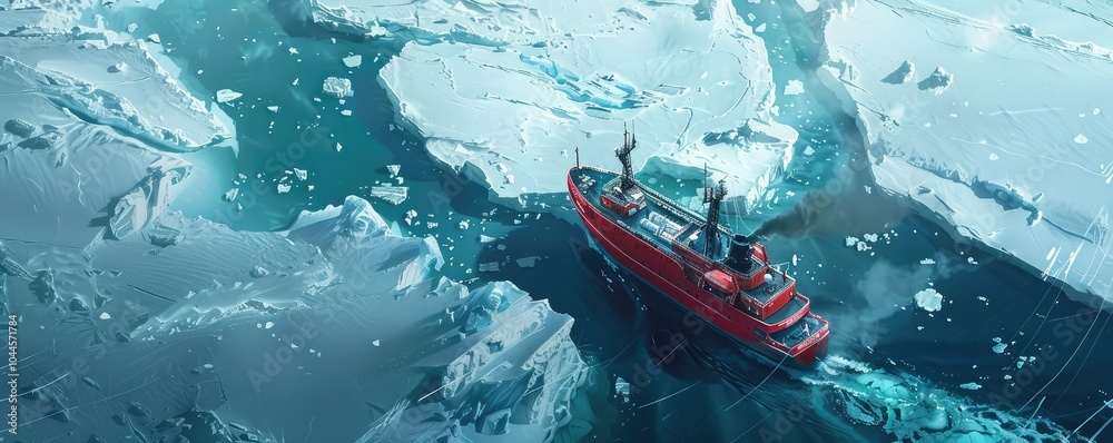 Fototapeta premium Icebreaker ship navigating icy ocean water