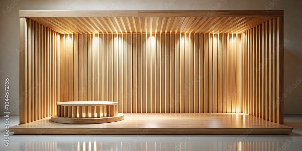 Minimalist Wooden Display for Product Presentation in an Empty Space, Elegant Background with Copy Space for Marketing and Branding Purposes, Architectural Photography Minimalist Wooden Display for Product Presentation in an Empty Space, Elegant Background with Copy Space for Marketing and Branding Purposes, Architectural Photography