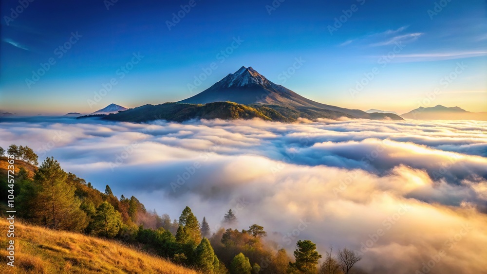 Mountain mist with hills and clear sky in wide-angle view Mountain mist with hills and clear sky in wide-angle view