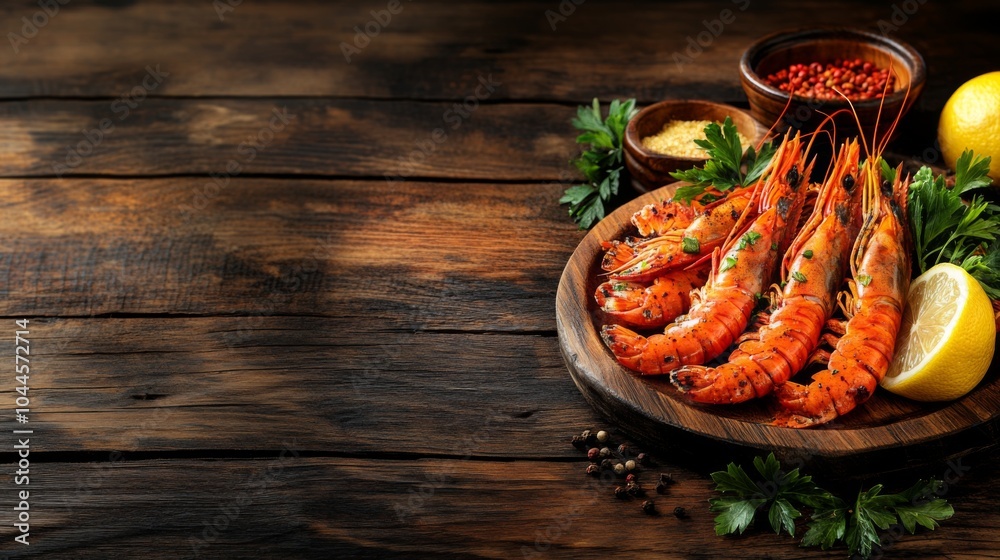 Artistic Seafood Presentation with Lemon and Parsley Artistic Seafood Presentation with Lemon and Parsley