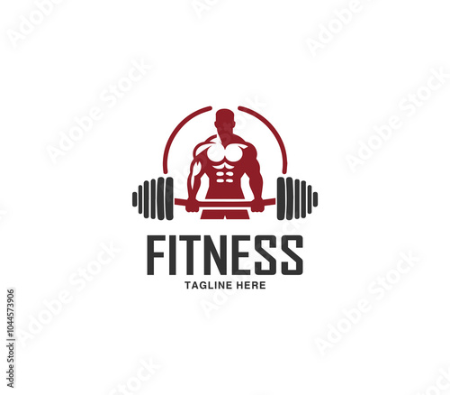 Fitness and gym body building logo design. Silhouette of bodybuilder. Fitness center gym logo vector