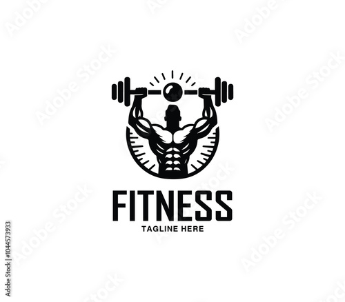 Fitness and gym body building logo design. Silhouette of bodybuilder. Fitness center gym logo vector photo