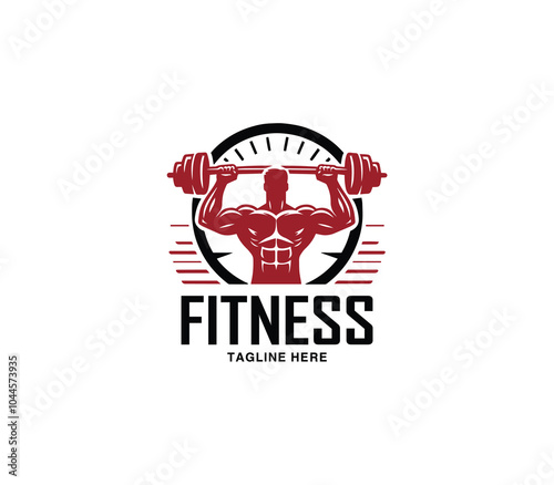 Fitness and gym body building logo design. Silhouette of bodybuilder. Fitness center gym logo vector