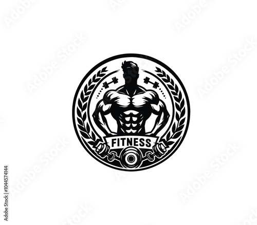 Fitness and gym body building logo design. Silhouette of bodybuilder. Fitness center gym logo vector