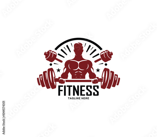 Fitness and gym body building logo design. Silhouette of bodybuilder. Fitness center gym logo vector