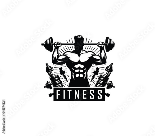 Fitness and gym body building logo design. Silhouette of bodybuilder. Fitness center gym logo vector