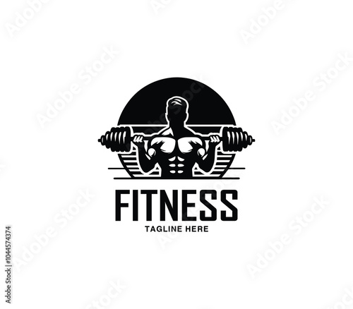 Fitness and gym body building logo design. Silhouette of bodybuilder. Fitness center gym logo vector