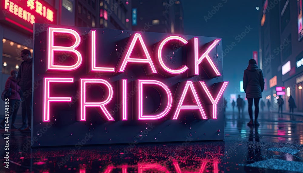 Futuristic cyberpunk design featuring a Black Friday banner in neon colors.