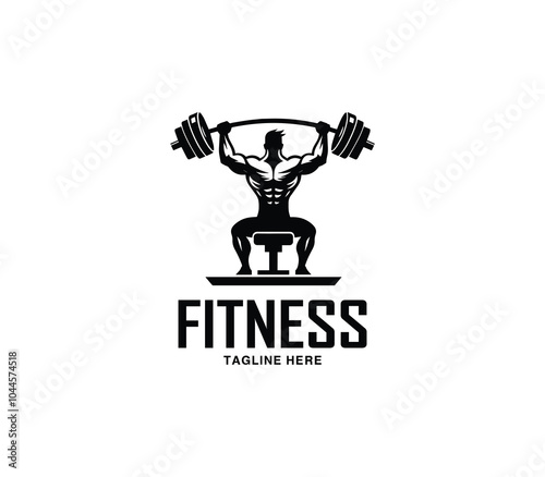 Fitness and gym body building logo design. Silhouette of bodybuilder. Fitness center gym logo vector