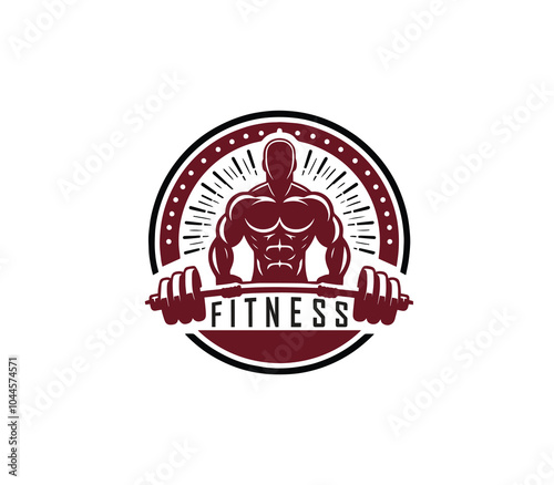 Fitness and gym body building logo design. Silhouette of bodybuilder. Fitness center gym logo vector