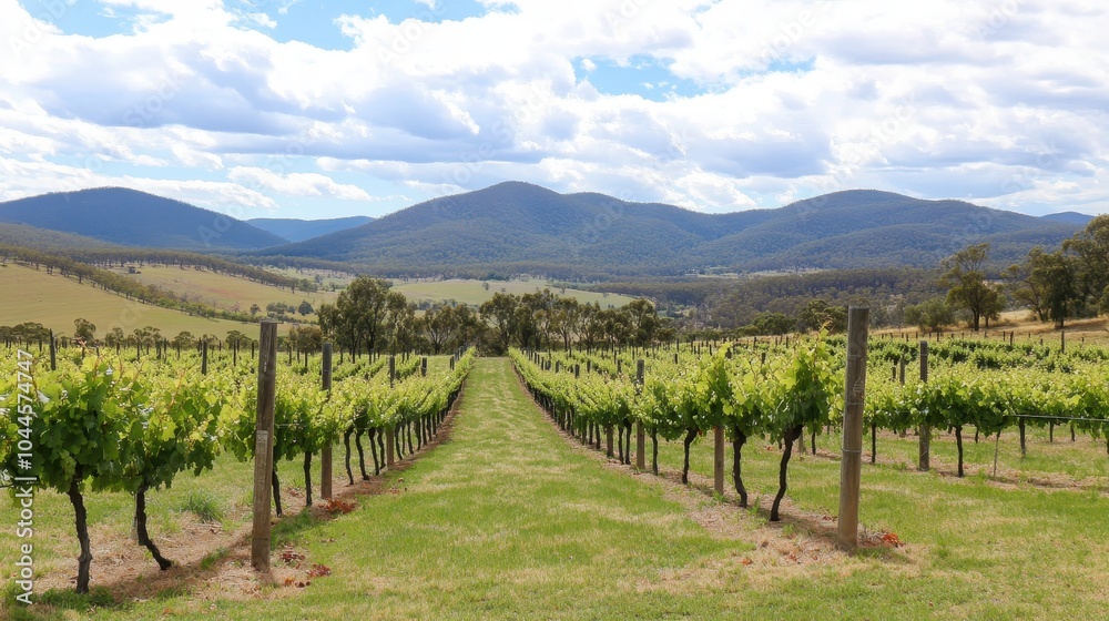 Serene Vineyard Landscape with Rows of Grapevines Serene Vineyard Landscape with Rows of Grapevines
