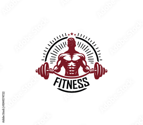 Fitness and gym body building logo design. Silhouette of bodybuilder. Fitness center gym logo vector
