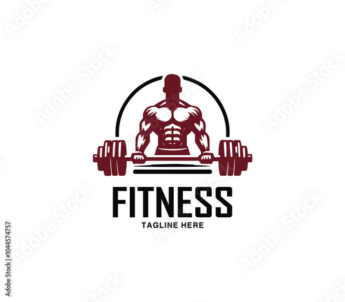 Fitness and gym body building logo design. Silhouette of bodybuilder. Fitness center gym logo vector photo