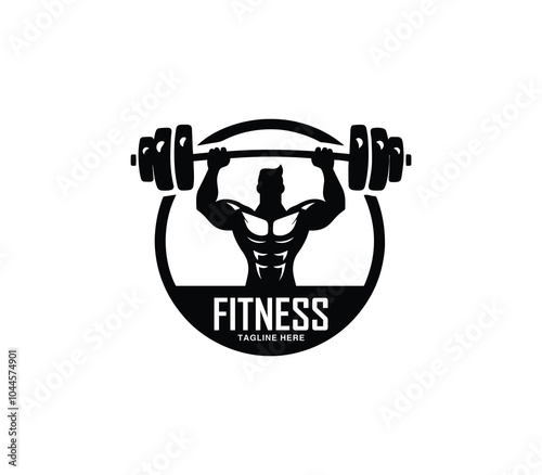 Fitness and gym body building logo design. Silhouette of bodybuilder. Fitness center gym logo vector