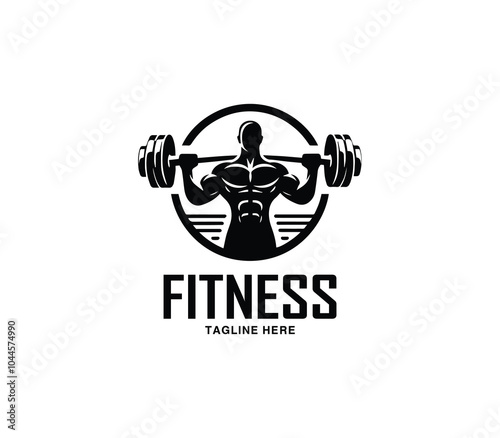 Fitness and gym body building logo design. Silhouette of bodybuilder. Fitness center gym logo vector