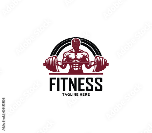 Fitness and gym body building logo design. Silhouette of bodybuilder. Fitness center gym logo vector