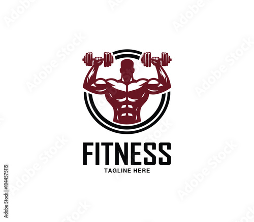 Fitness and gym body building logo design. Silhouette of bodybuilder. Fitness center gym logo vector