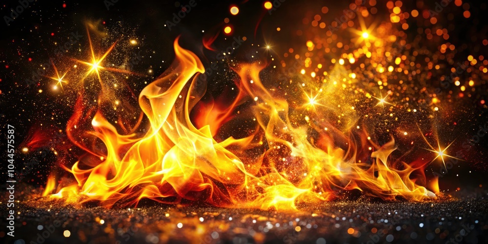 Realistic Macro Photography of Fiery Sparks and Glowing Flames on Black Background, Capturing Hot Blazing Energy with Red, Orange, and Yellow Sparkles Under a Starry Night Sky Realistic Macro Photography of Fiery Sparks and Glowing Flames on Black Background, Capturing Hot Blazing Energy with Red, Orange, and Yellow Sparkles Under a Starry Night Sky