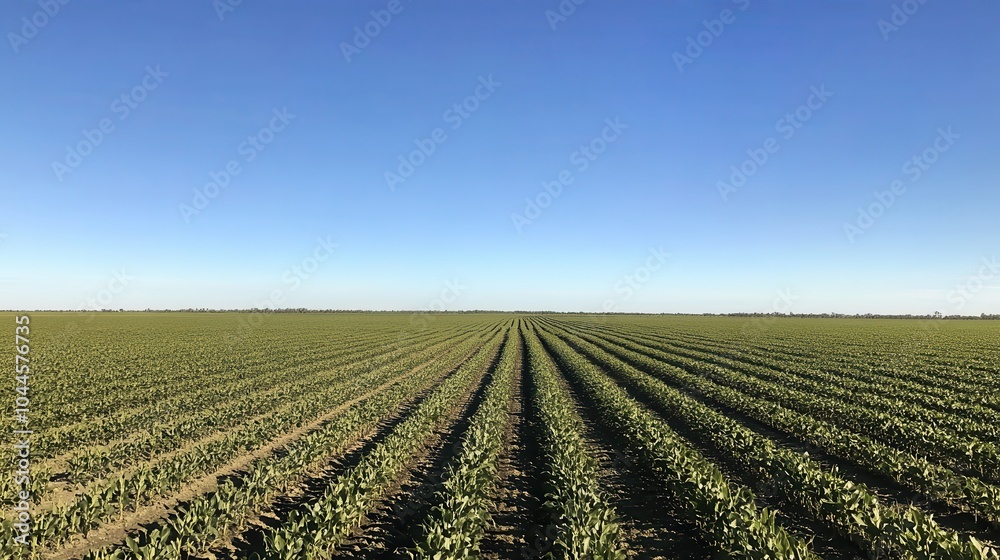 Expansive Rows of Green Corn in Flat Landscape Expansive Rows of Green Corn in Flat Landscape