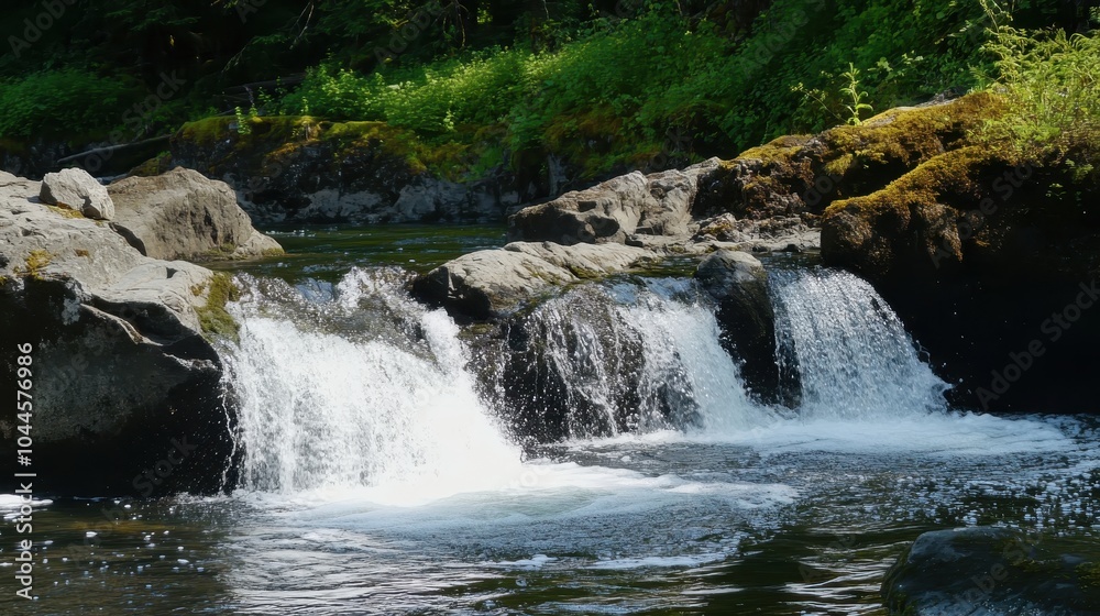 Salmon Swimming Upstream in a Serene River Scene Salmon Swimming Upstream in a Serene River Scene