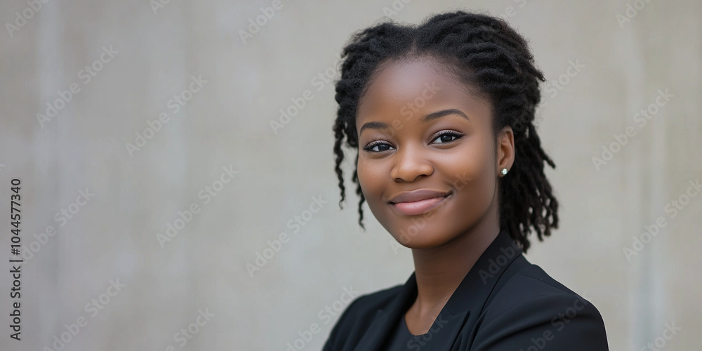 Confident Young Professional Woman Smiling in a Modern Business Setting Confident Young Professional Woman Smiling in a Modern Business Setting