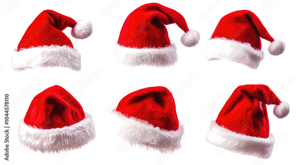 Collection of Red Santa Hats for Festive Decorations and Celebrations Generative AI Collection of Red Santa Hats for Festive Decorations and Celebrations Generative AI
