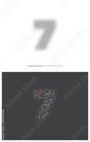 Number or Digit 7, filled with digit effect editable vector.