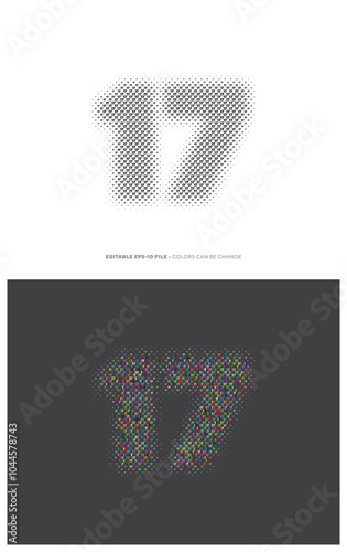 Number or Digit 17, filled with digit effect editable vector.