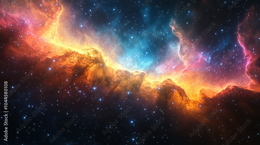Fototapeta premium A vibrant cosmic nebula with stars and colorful gas clouds.