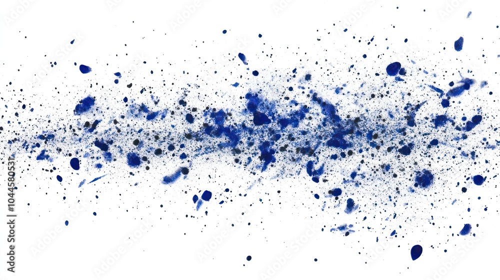 Obraz premium Abstract splashes of blue and black paint on a white background, evoking creativity.