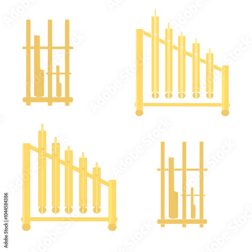 Angklung music instrument handmade from bamboo traditional from Indonesia symbol set illustration vector