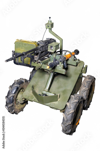 Obraz na płótnie Armed military ground drone isolated on white background. w salonie