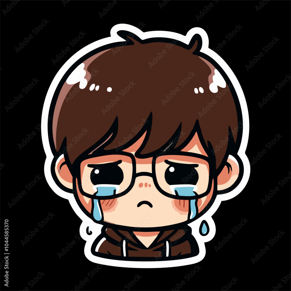 Illustrator cartoon vector of boy with sad Facial Expression