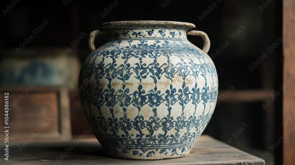 Antique Clay Pot from Ming Dynasty with Blue Design Antique Clay Pot from Ming Dynasty with Blue Design