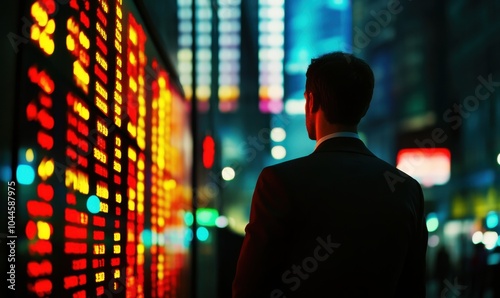 Businessman in front of a stock market display