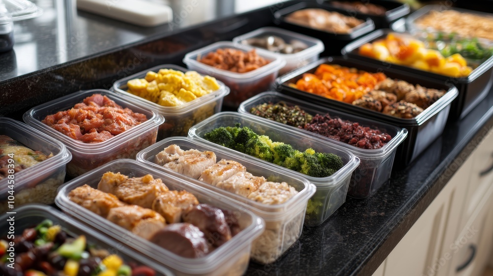 Obraz premium Efficient batch cooking meal prep using tupperware for a well organized healthy week ahead