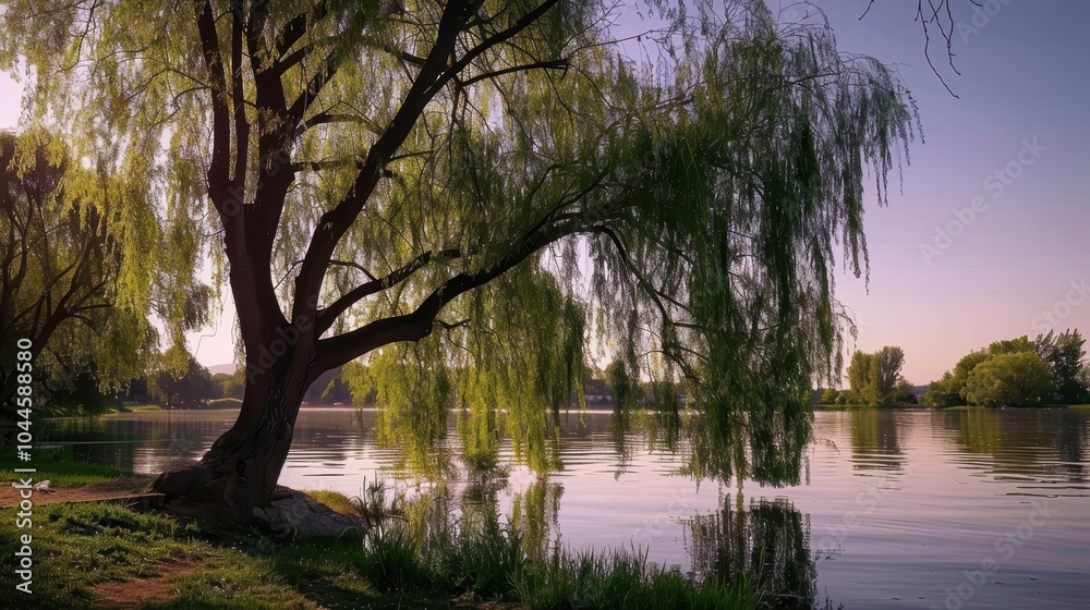 Tranquil Willow Tree by Serene Lake Tranquil Willow Tree by Serene Lake