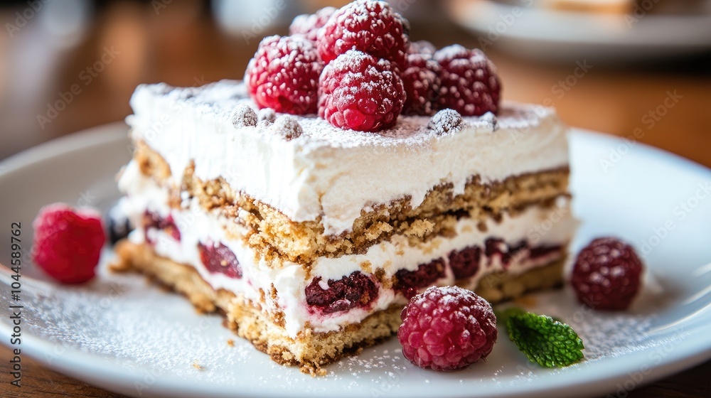 Delicious Raspberry Cream Dessert on White Plate Delicious Raspberry Cream Dessert on White Plate