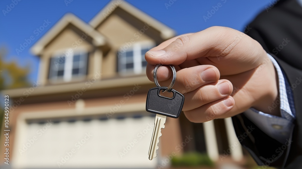 A man holding keys to his new home, symbolizing new beginnings and life milestones A man holding keys to his new home, symbolizing new beginnings and life milestones