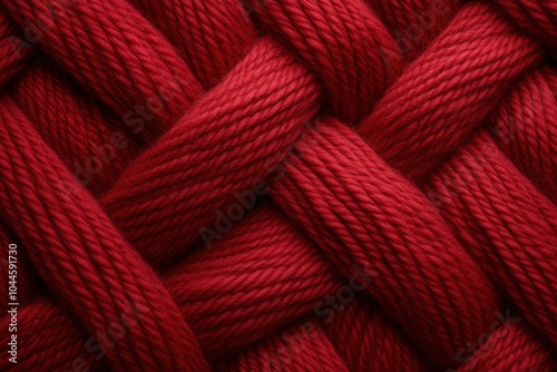 Red wool yarn forming intertwined pattern background