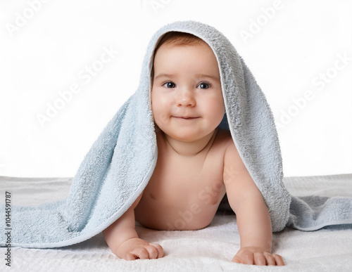 Obraz na płótnie Kleines Baby mit Handtuch über den Kopf w salonie