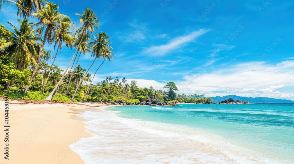 Tropical Beach with Turquoise Water and Palm Trees Tropical Beach with Turquoise Water and Palm Trees