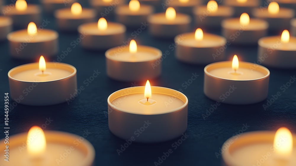 Illuminating serenity a peaceful display of flickering tealight candles creating a warm and tranquil atmosphere Illuminating serenity a peaceful display of flickering tealight candles creating a warm and tranquil atmosphere
