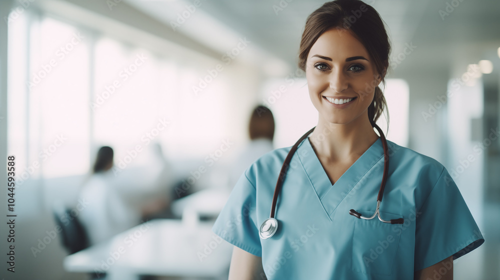 Nurse. Female nurse. Beautiful girl doctor. Medical worker in the hospital. Healthcare. Medic uniform. Woman portrait. Generate AI Nurse. Female nurse. Beautiful girl doctor. Medical worker in the hospital. Healthcare. Medic uniform. Woman portrait. Generate AI